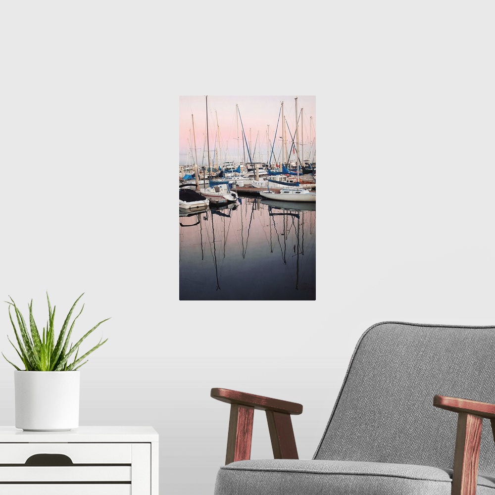 A modern room featuring Harbor at Dusk