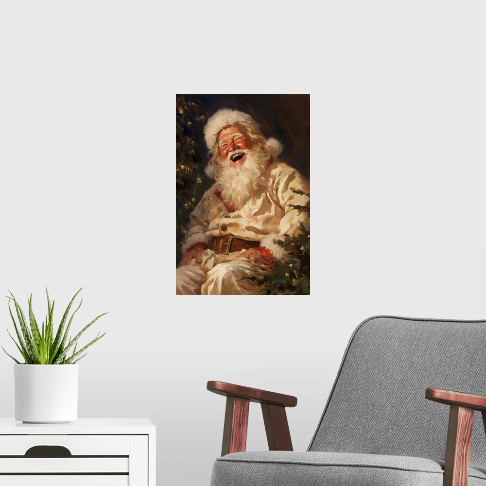 A modern room featuring Forever Young Santa