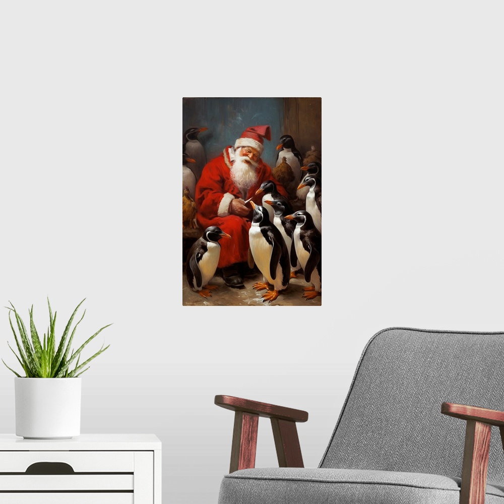 A modern room featuring Santa And Penguins