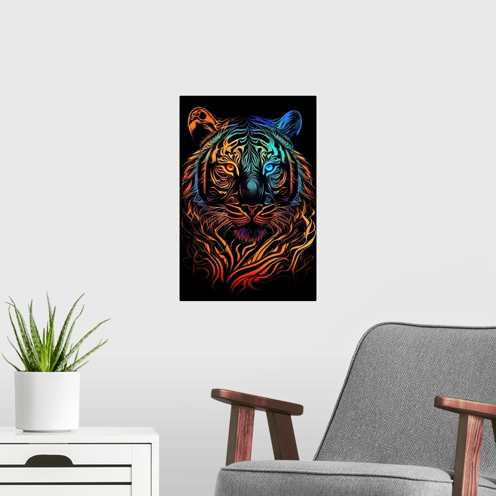 A modern room featuring Tiger Neon