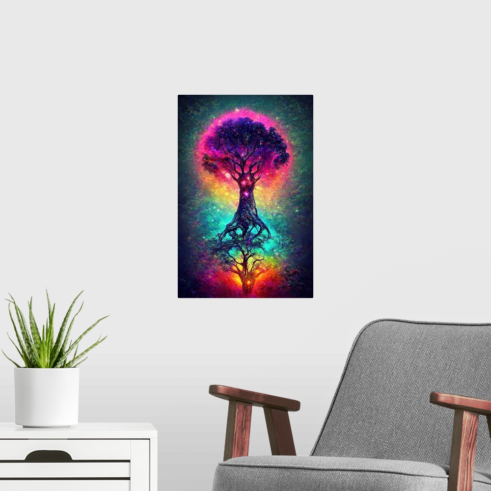 A modern room featuring Tree Of The Universe