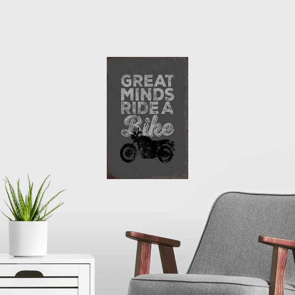 A modern room featuring Digital art painting of a poster titled Great Minds by JJ Brando.