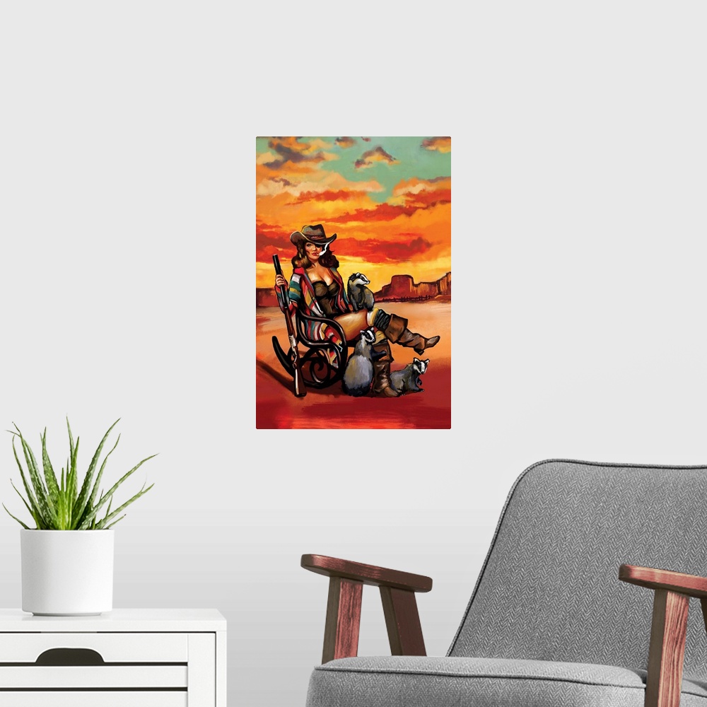 A modern room featuring Tequila Sunrise Badger