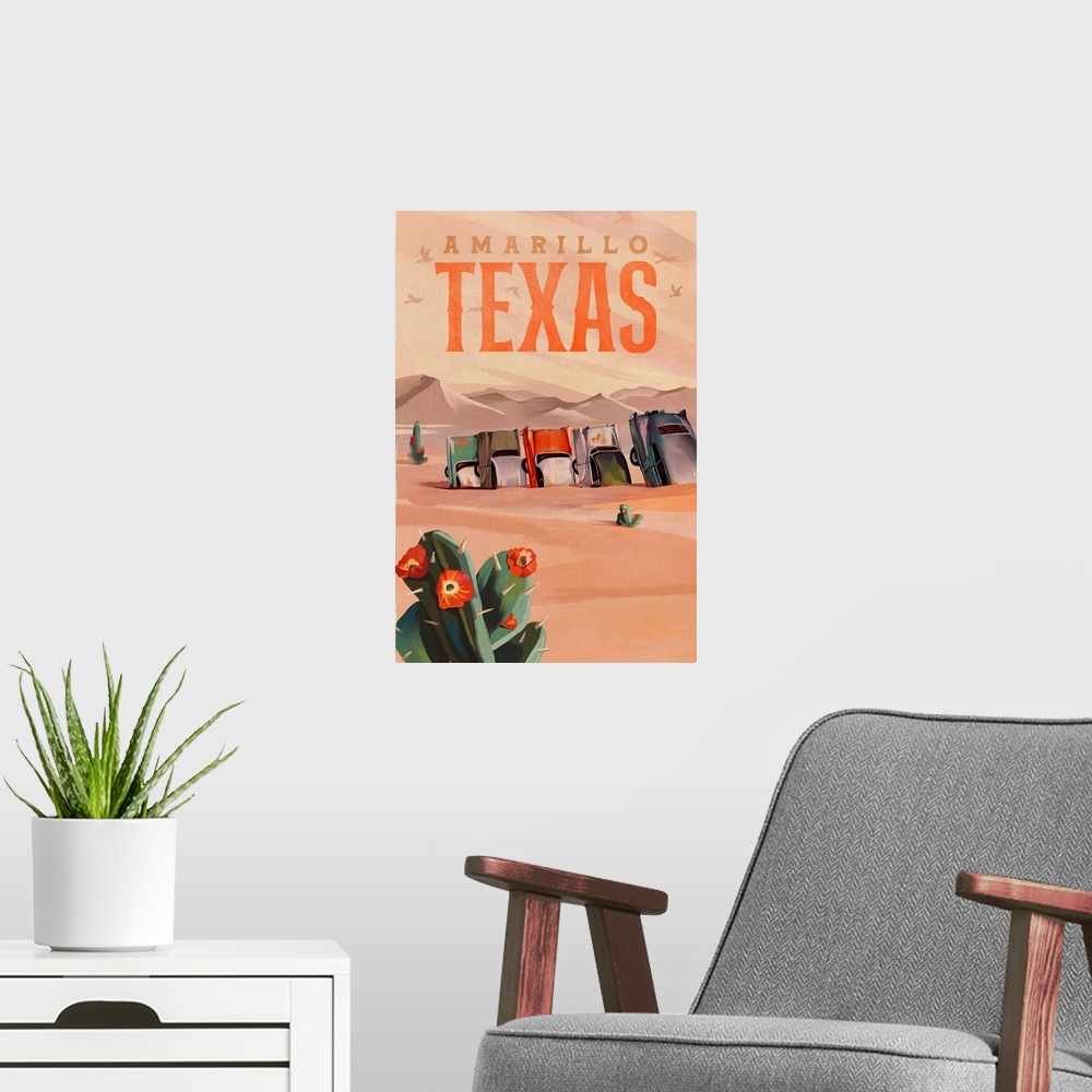 A modern room featuring Travel Poster Amarillo Texas