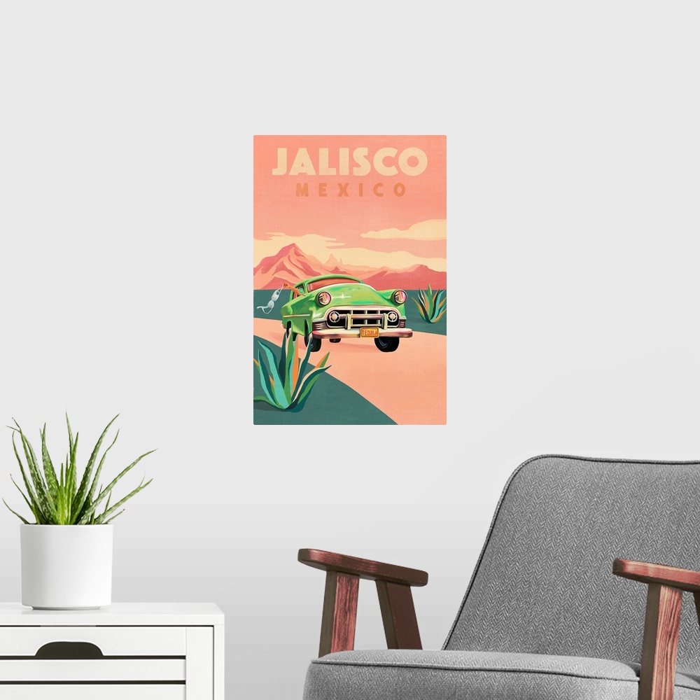 A modern room featuring Travel Poster Jalisco