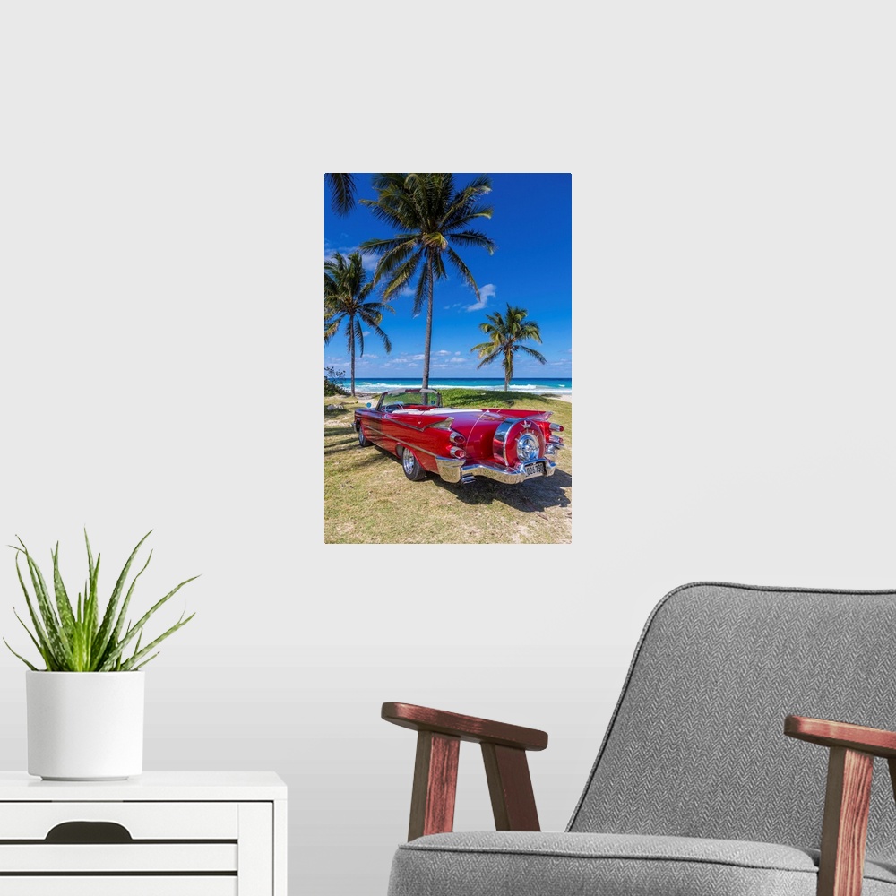 A modern room featuring 1959 Dodge Custom Loyal Lancer Convertible, Playa del Este, Havana, Cuba.