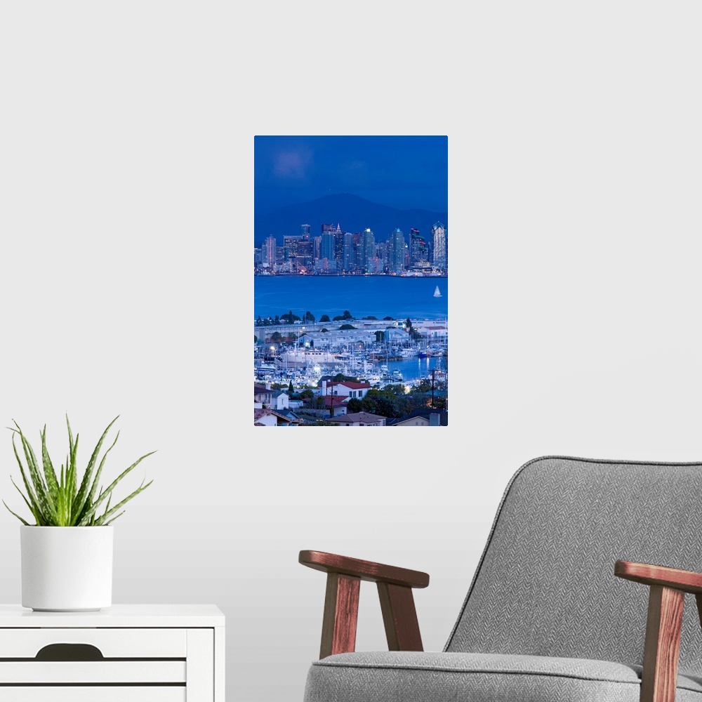 A modern room featuring USA, California, San Diego, City and Shelter Island Yacht Basin from Point Loma, dusk