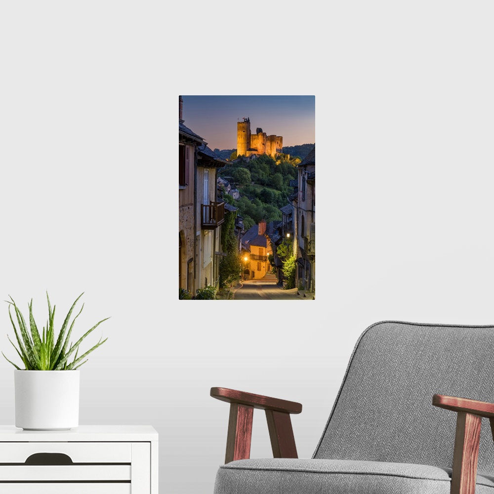 A modern room featuring Chateau de Najac at Night, Aveyron, Occitanie, France Najac,
