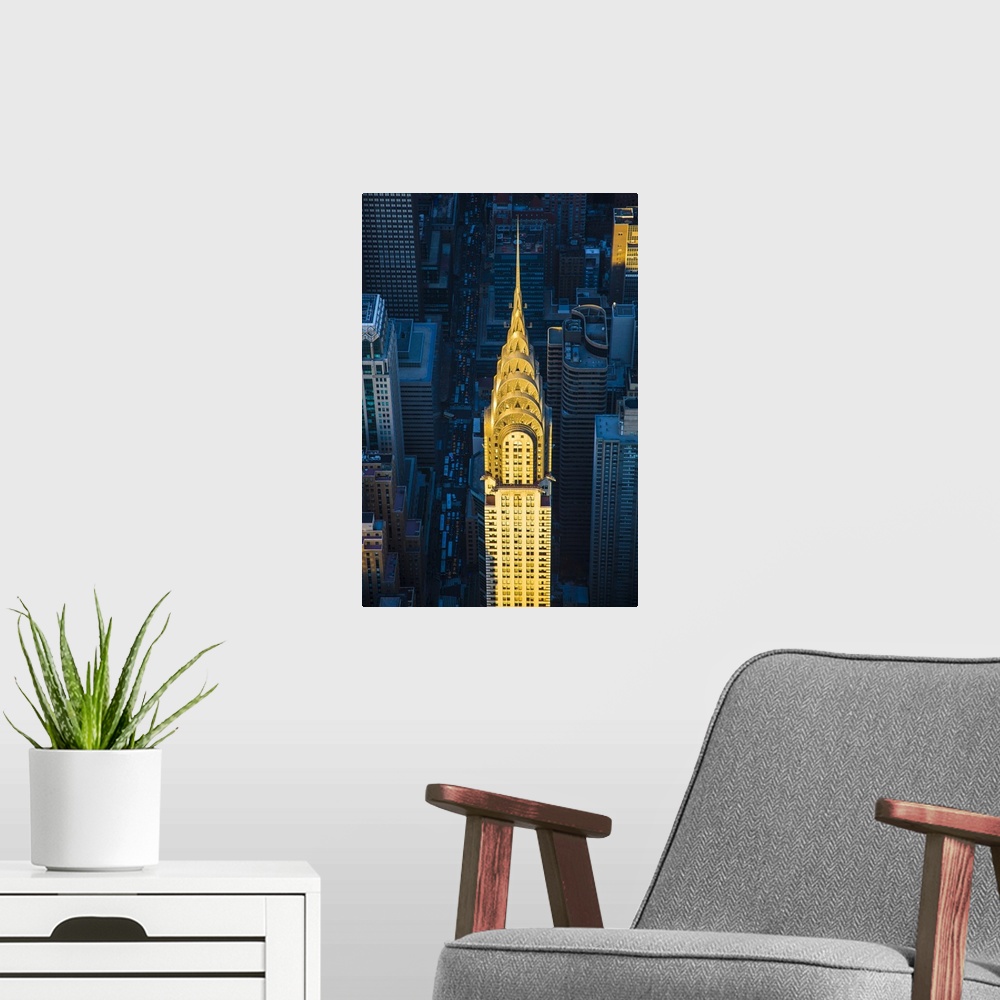 A modern room featuring Chrysler Building and Lexington Avenue, Manhattan, New York City, New York, USA.