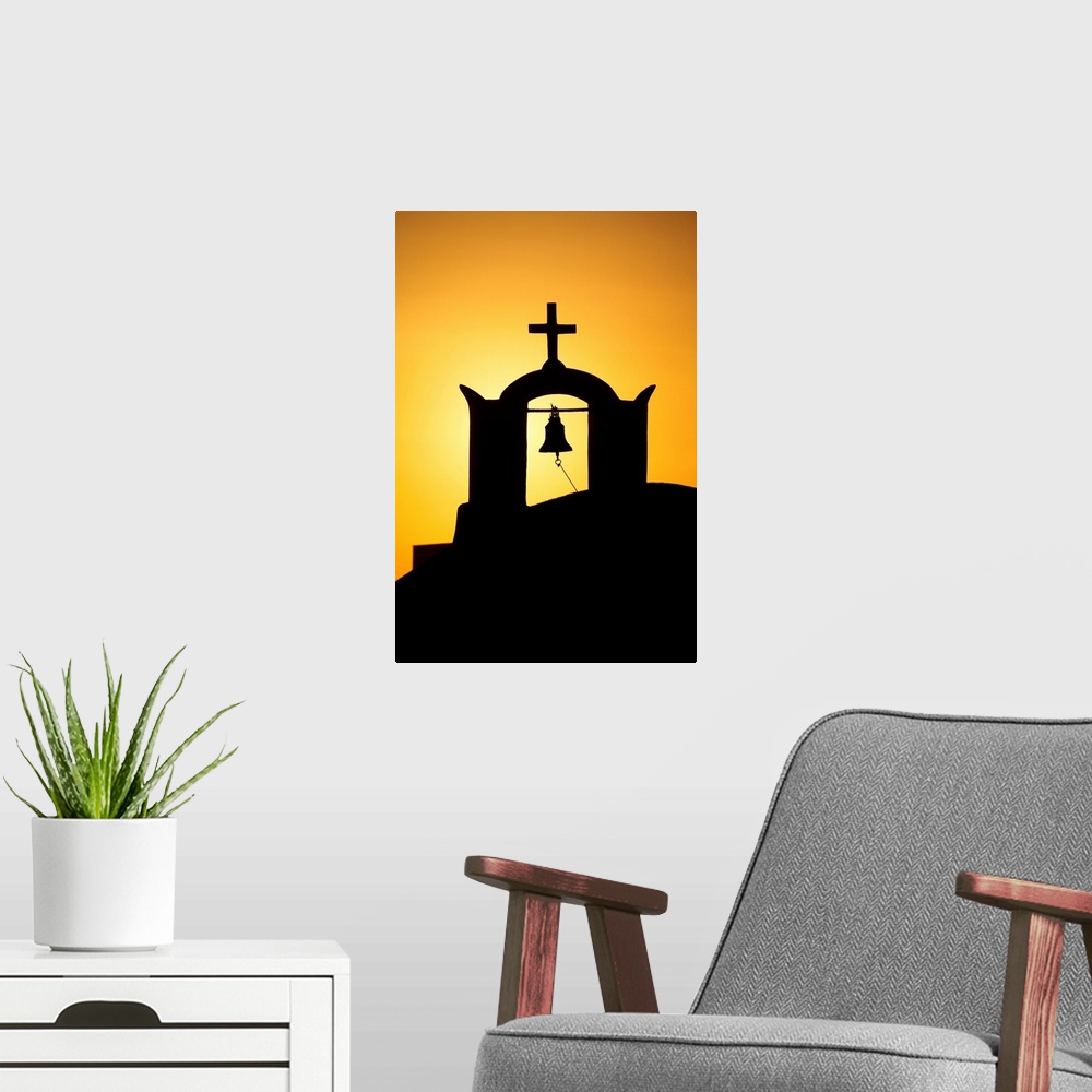 A modern room featuring Church Bell Tower At Sunset, Oia, Santorini, Greece