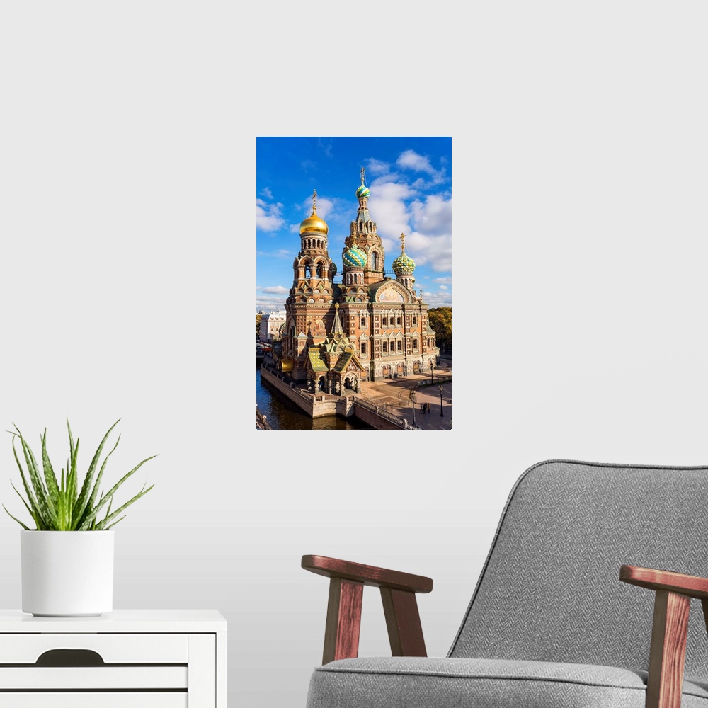 A modern room featuring Domes of Church of the Saviour on Spilled Blood, Saint Petersburg, Russia.