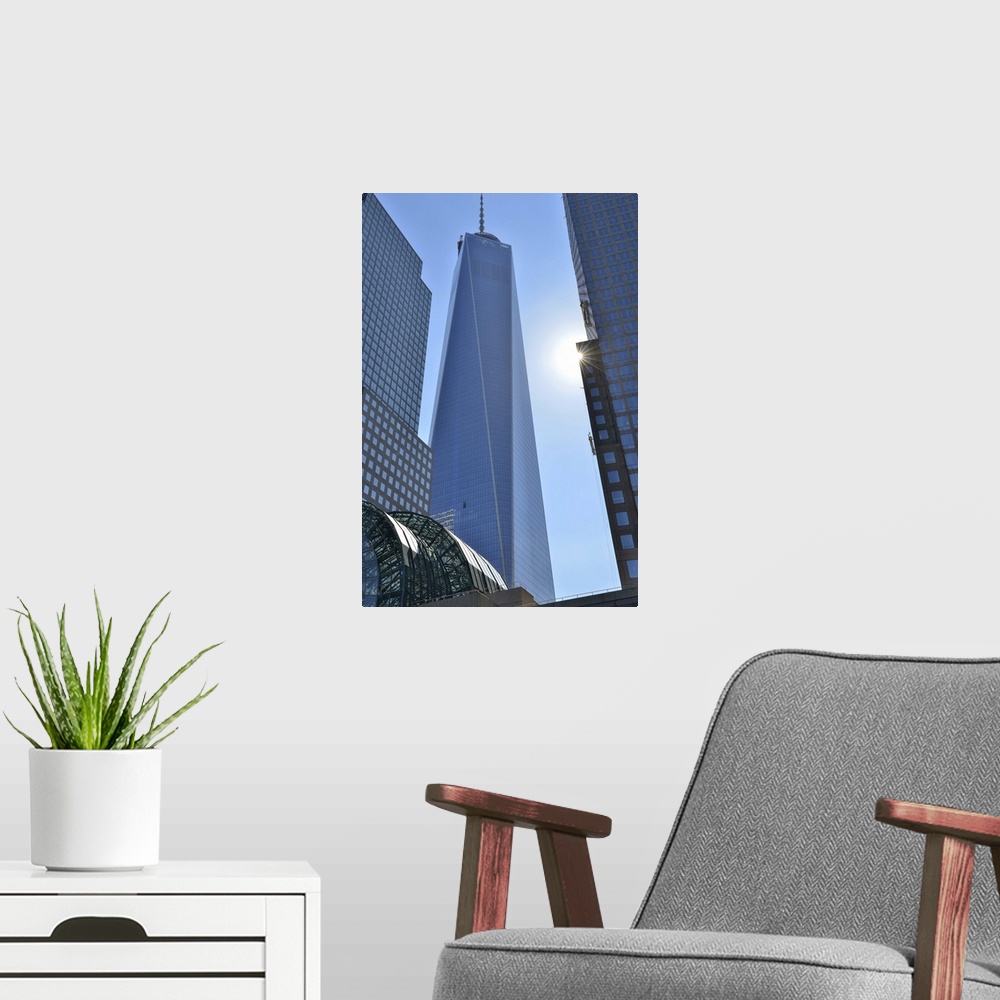 A modern room featuring Freedom Tower at the World Financial Center, New York, USA