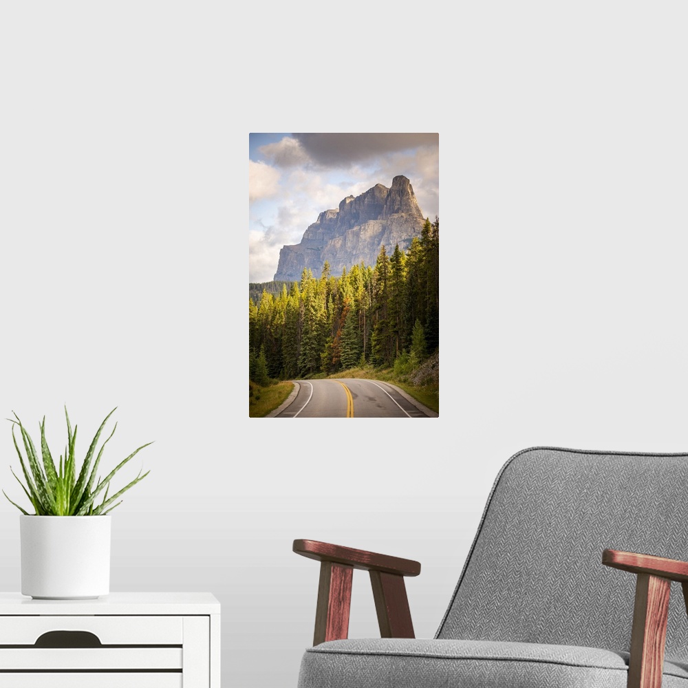 A modern room featuring Icefields Parkway scenic route in the Canadian Rockies, alberta, Canada.