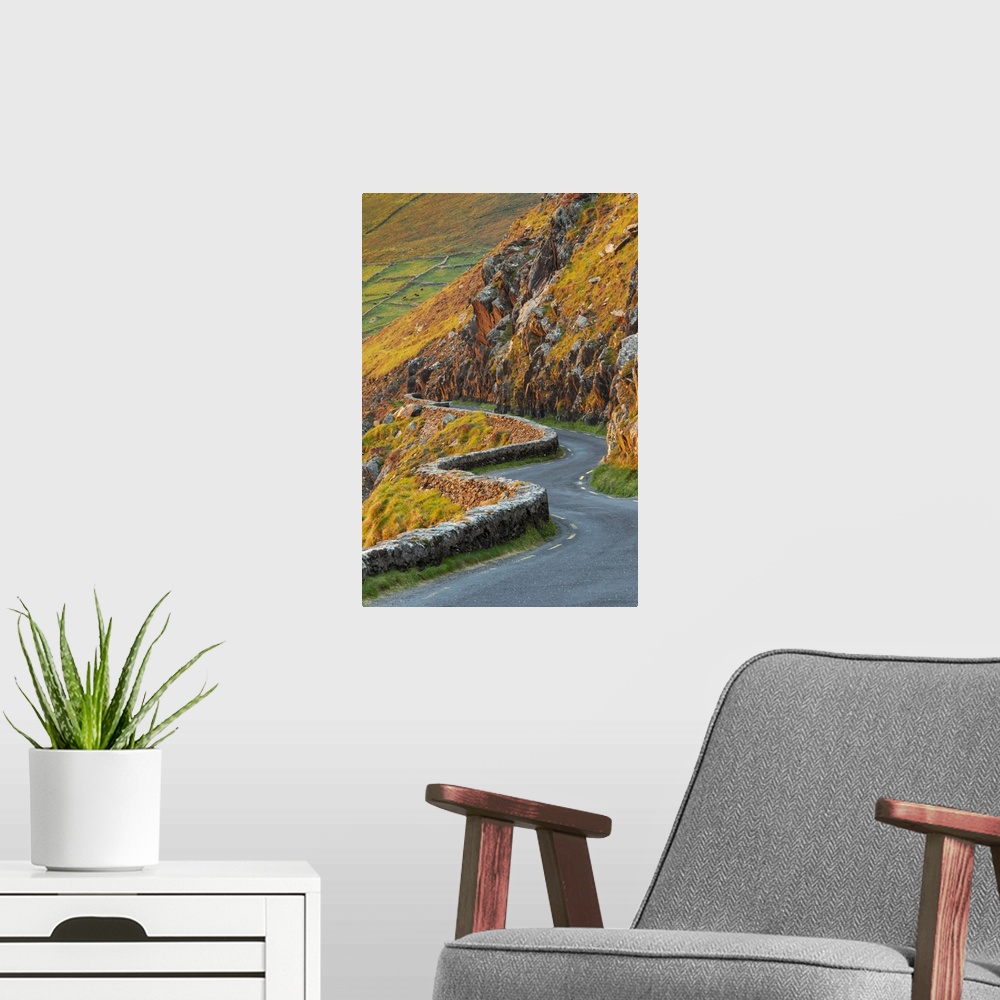 A modern room featuring Ireland, Co.Kerry, Dingle, Slea Head, winding country road