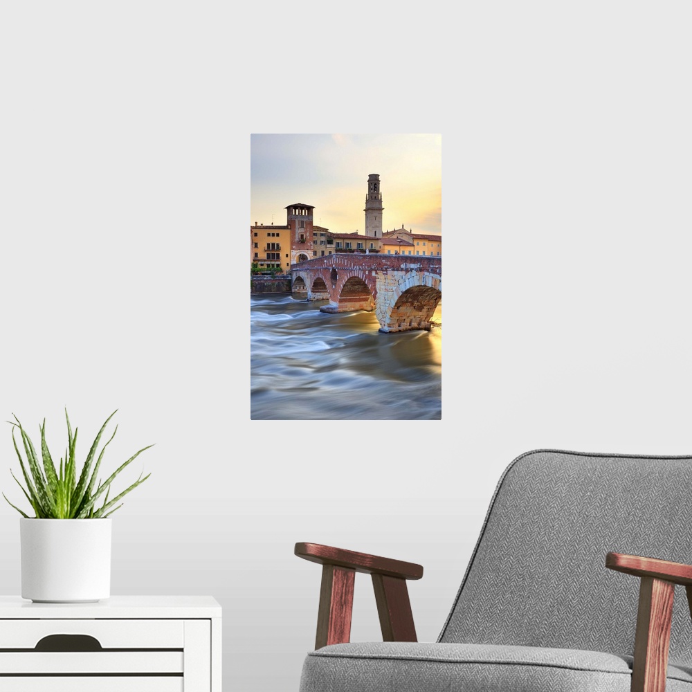 A modern room featuring Italy, Italia Veneto, Verona district. Verona. Italy, Veneto, Verona district, Verona. Ponte Pietra.