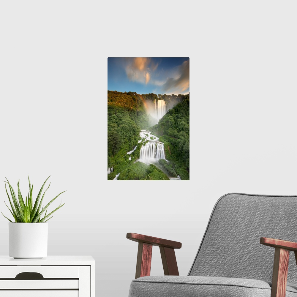 A modern room featuring Italy, Umbria, Terni district, Terni, Marmore Falls. One of the tallest waterfalls in Europe. 165 m