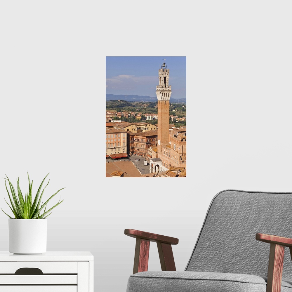 A modern room featuring Italy, Tuscany, Siena district, Siena. Town hall and Torre del Mangia.