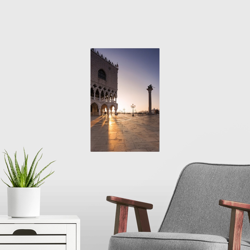 A modern room featuring Italy, Venice. Doges palace and piazzetta San Marco at sunrise