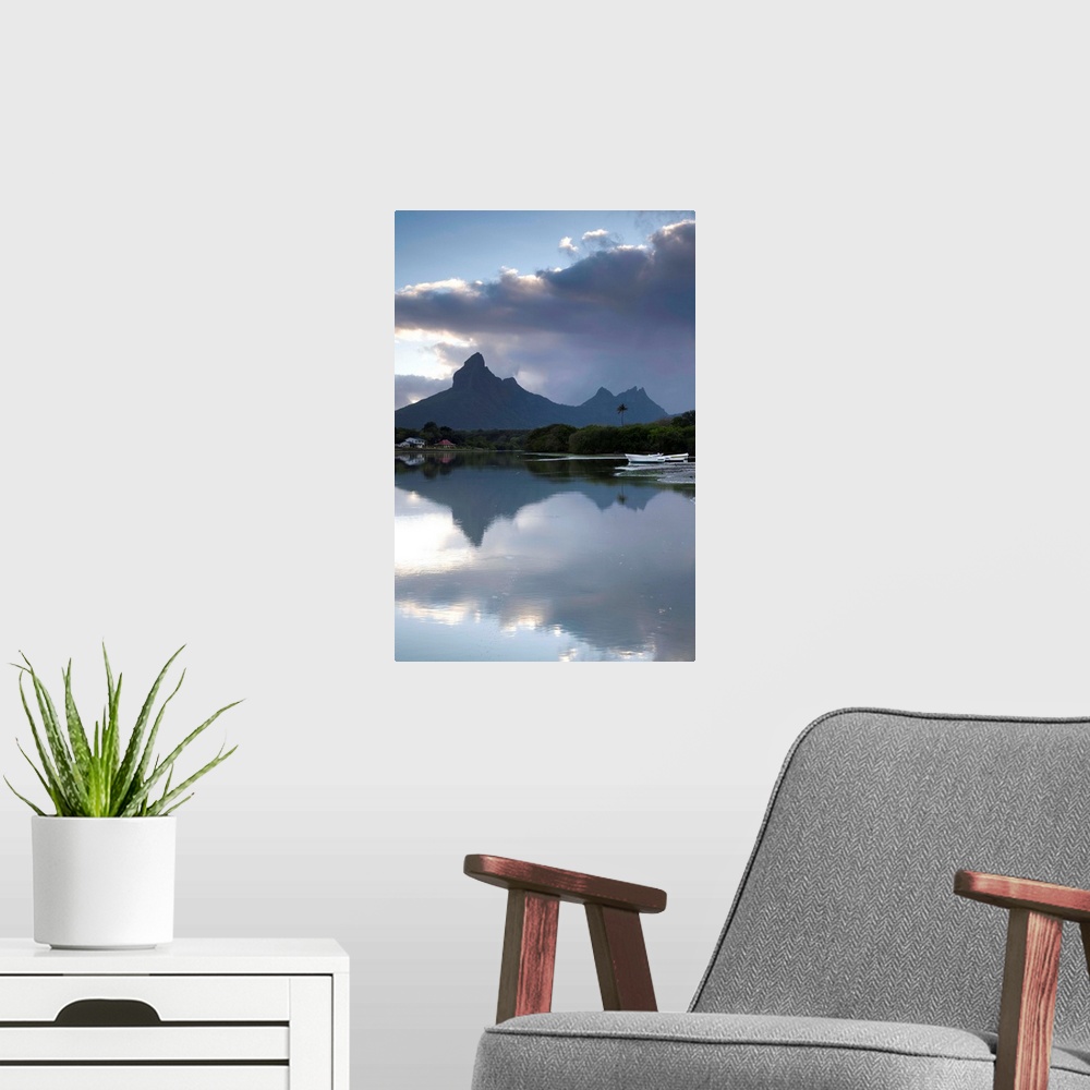 A modern room featuring Mauritius, Western Mauritius, Tamarin, Montagne du Rempart mountain (el. 777 meters) , dawn