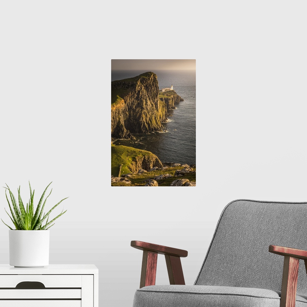 A modern room featuring Neist Point Lighthouse, Isle of Skye, Highlands, Scotland, Great Britain