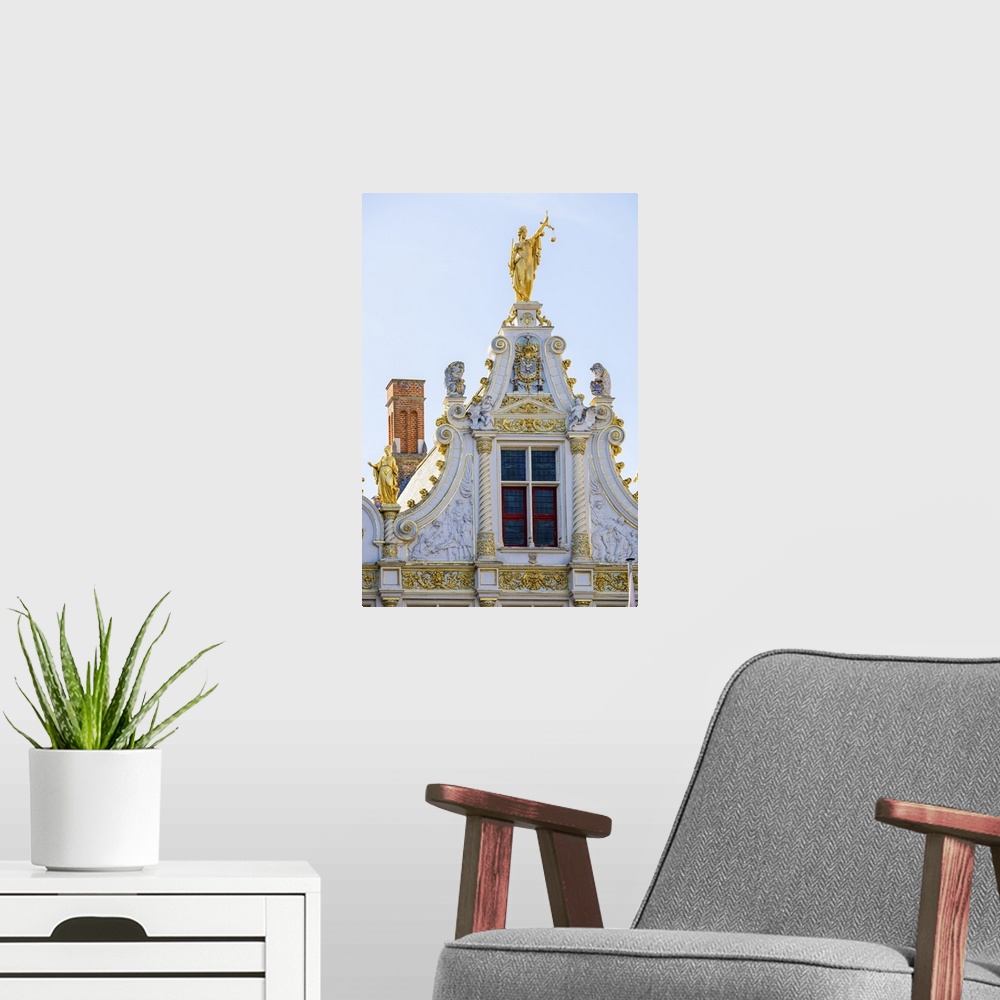 A modern room featuring Belgium, West Flanders (Vlaanderen), Bruges (Brugge). Neoclassical facade of Brugse Vrije on Burg...