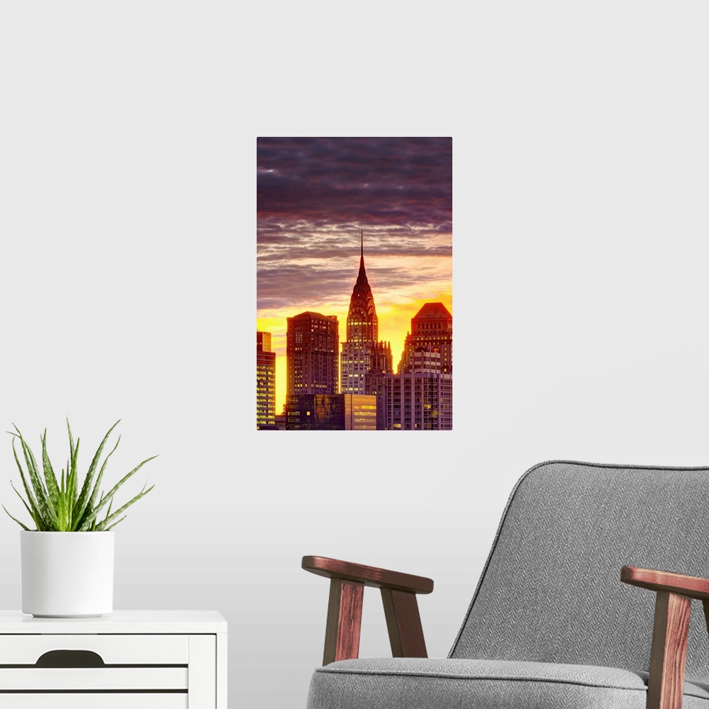 A modern room featuring USA, New York, Manhattan, Midtown, Chrysler Building