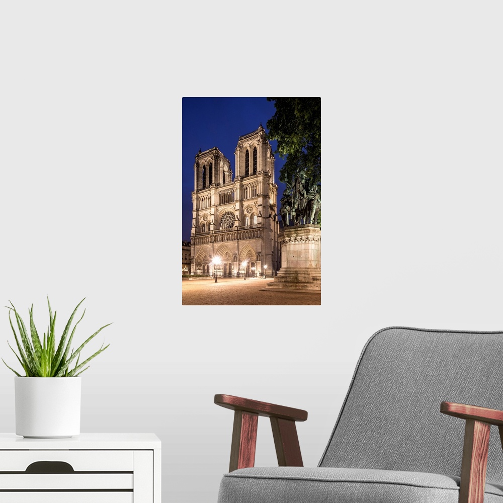 A modern room featuring Notre Dame Cathedral, Paris, France