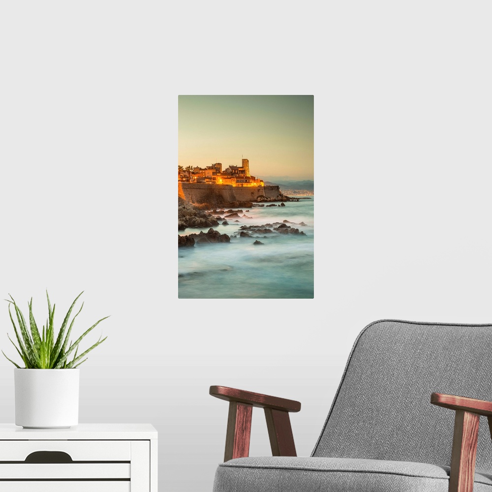 A modern room featuring Old town and sea wall in Antibes, Alpes-Maritimes, Provence-Alpes-Cote D'Azur, French Riviera, Fr...