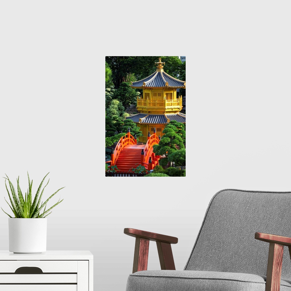 A modern room featuring Pagoda in Nan Lian Garden at Chi Lin Nunnery, Diamond Hill, Kowloon, Hong Kong.