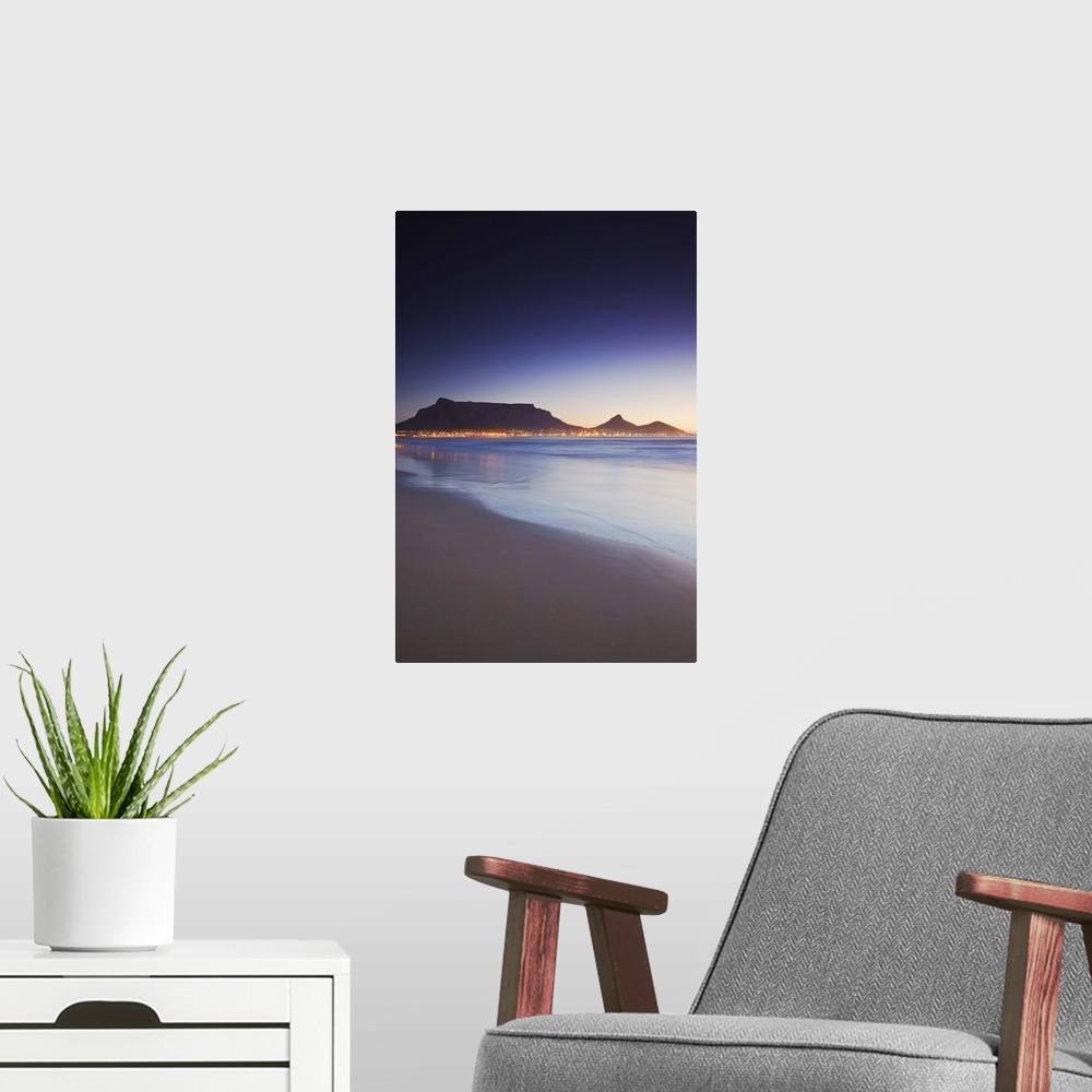 A modern room featuring View of Table Mountain at sunset from Milnerton beach, Cape Town, Western Cape, South Africa