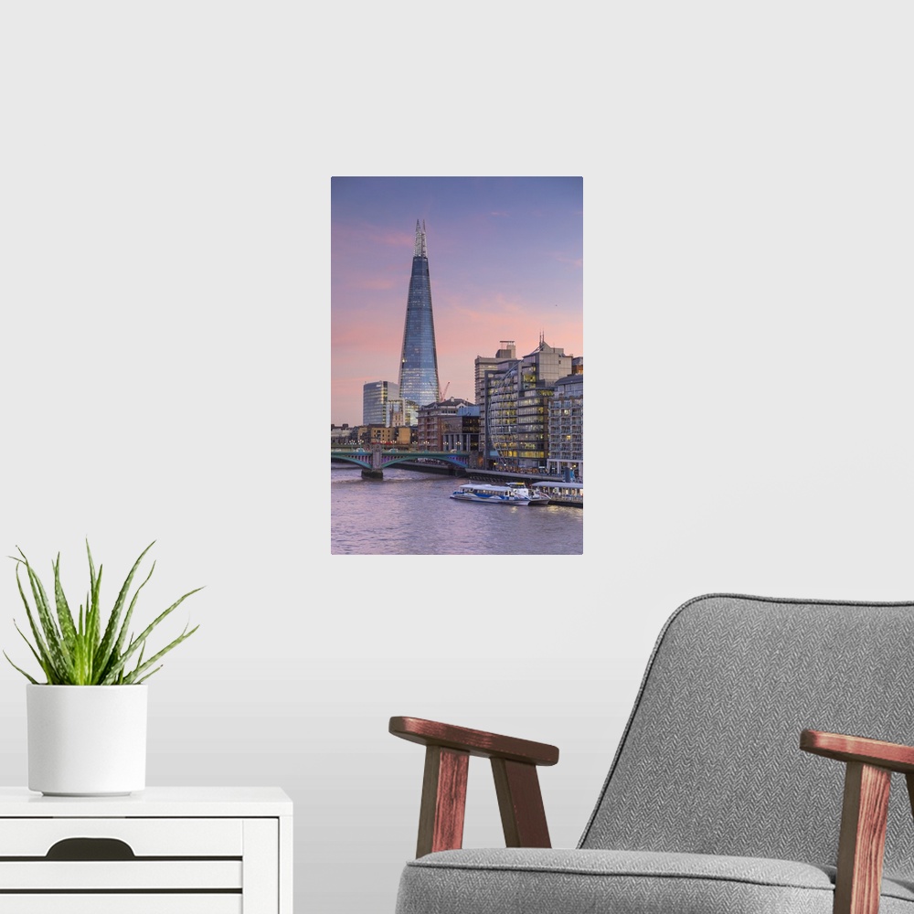 A modern room featuring River Thames, Southwark Bridge and The Shard, London, England, UK
