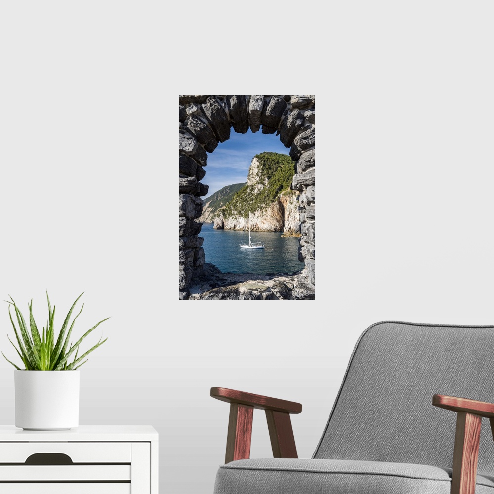 A modern room featuring Scenic sea view from the medieval walls of Porto Venere, Liguria, Italy