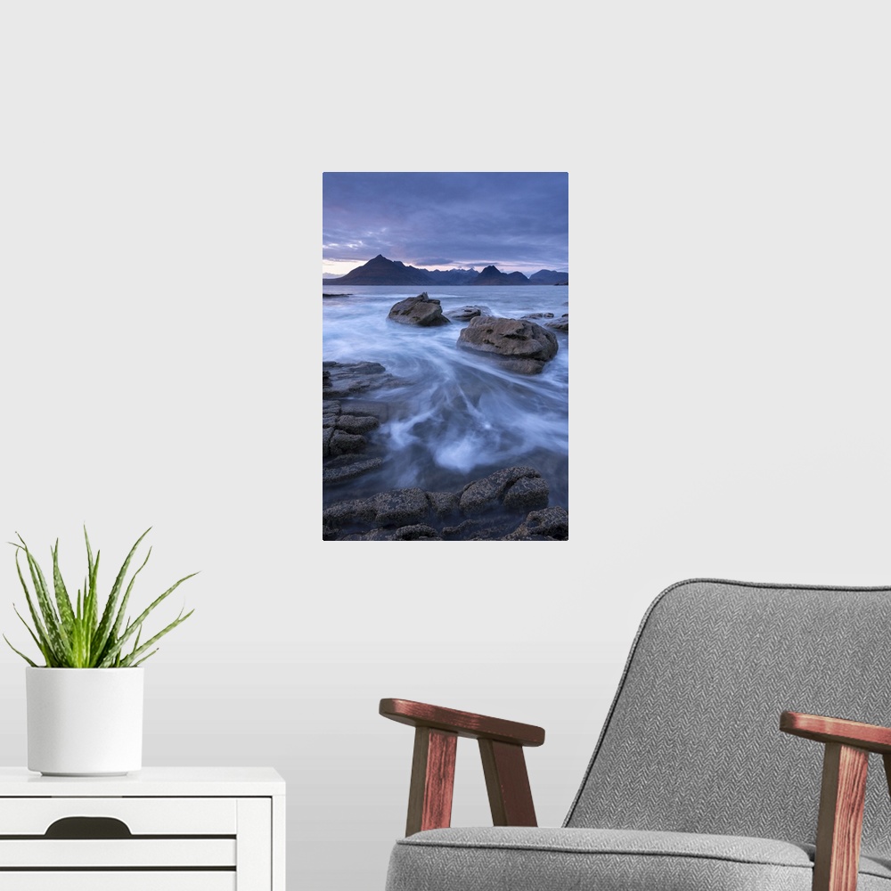 A modern room featuring The Black Cuillin mountains from the rocky shores of Elgol, Isle of Skye, Scotland. Winter (Decem...