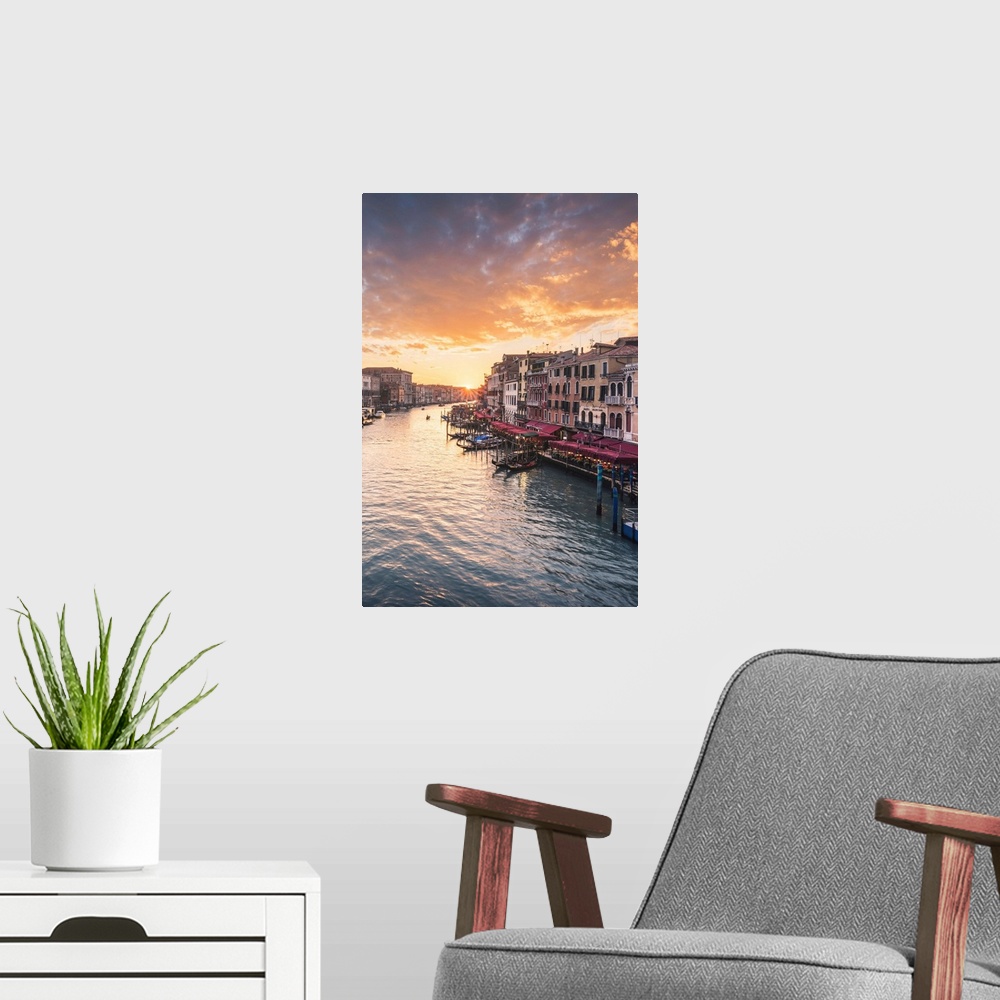 A modern room featuring The Grand Canal At Sunset, Venice, Veneto, Italy.