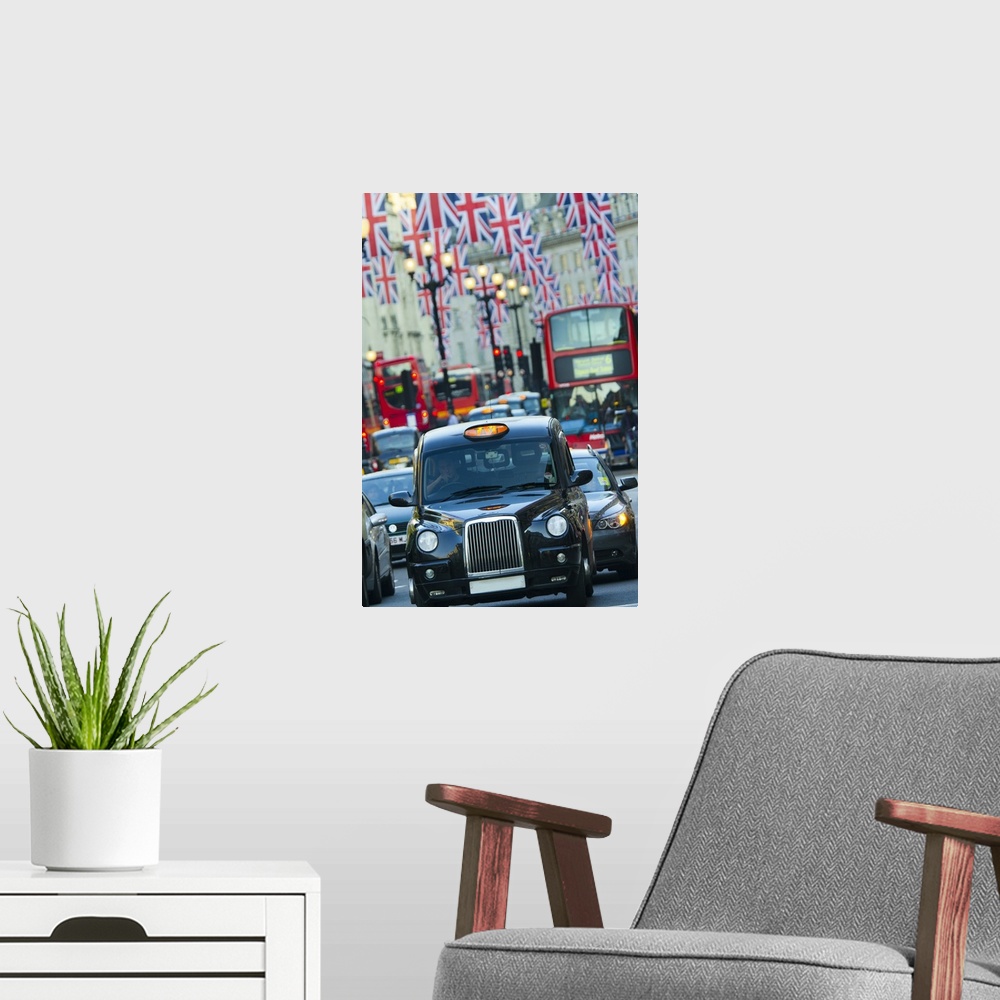 A modern room featuring UK, England, London, Regent Street, Union Jack Flags marking the Royal Wedding of Prince William ...