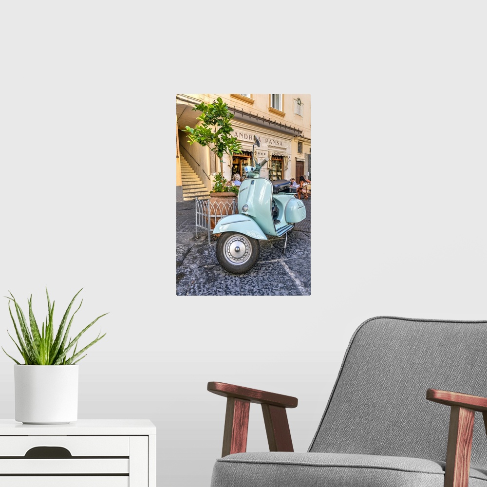A modern room featuring Vespa scooter parked in Amalfi, Campania, Italy