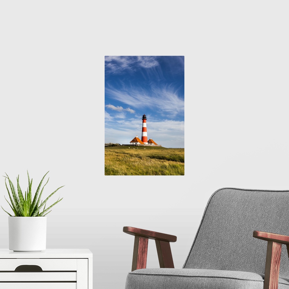 A modern room featuring Westerhever lighthouse, Eiderstedt peninsula, Northern Frisia, Schleswig-Holstein, Germany