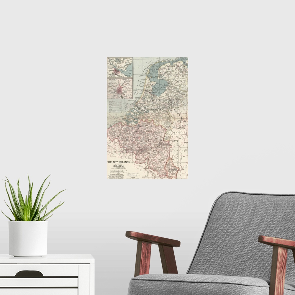 A modern room featuring The Netherlands and Belgium - Vintage Map