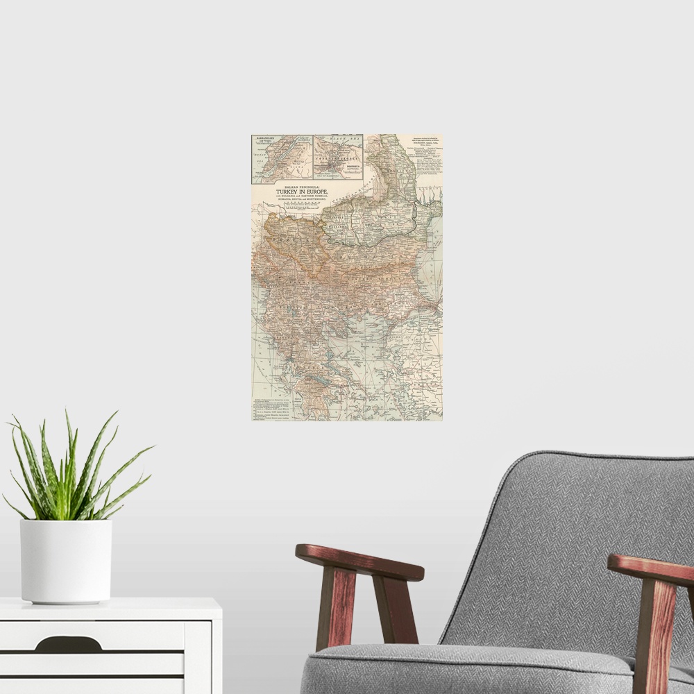 A modern room featuring Turkey in Europe - Vintage Map