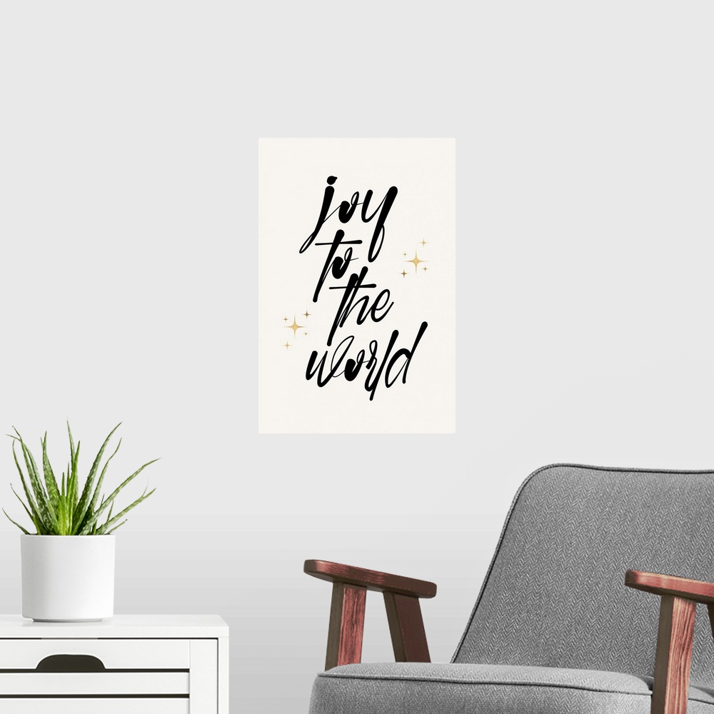 A modern room featuring Joy To The World
