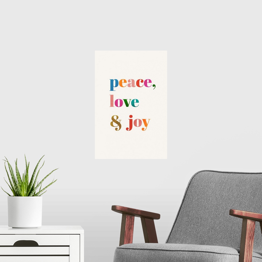 A modern room featuring Peace, Love, & Joy