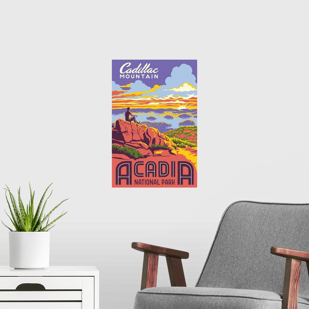 A modern room featuring Acadia National Park, Cadillac Mountain: Retro Travel Poster