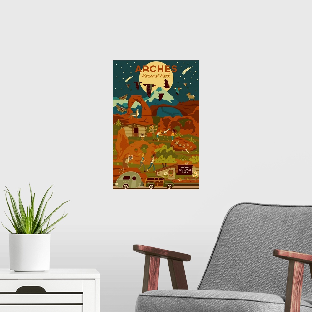 A modern room featuring Arches National Park, Adventure: Graphic Travel Poster