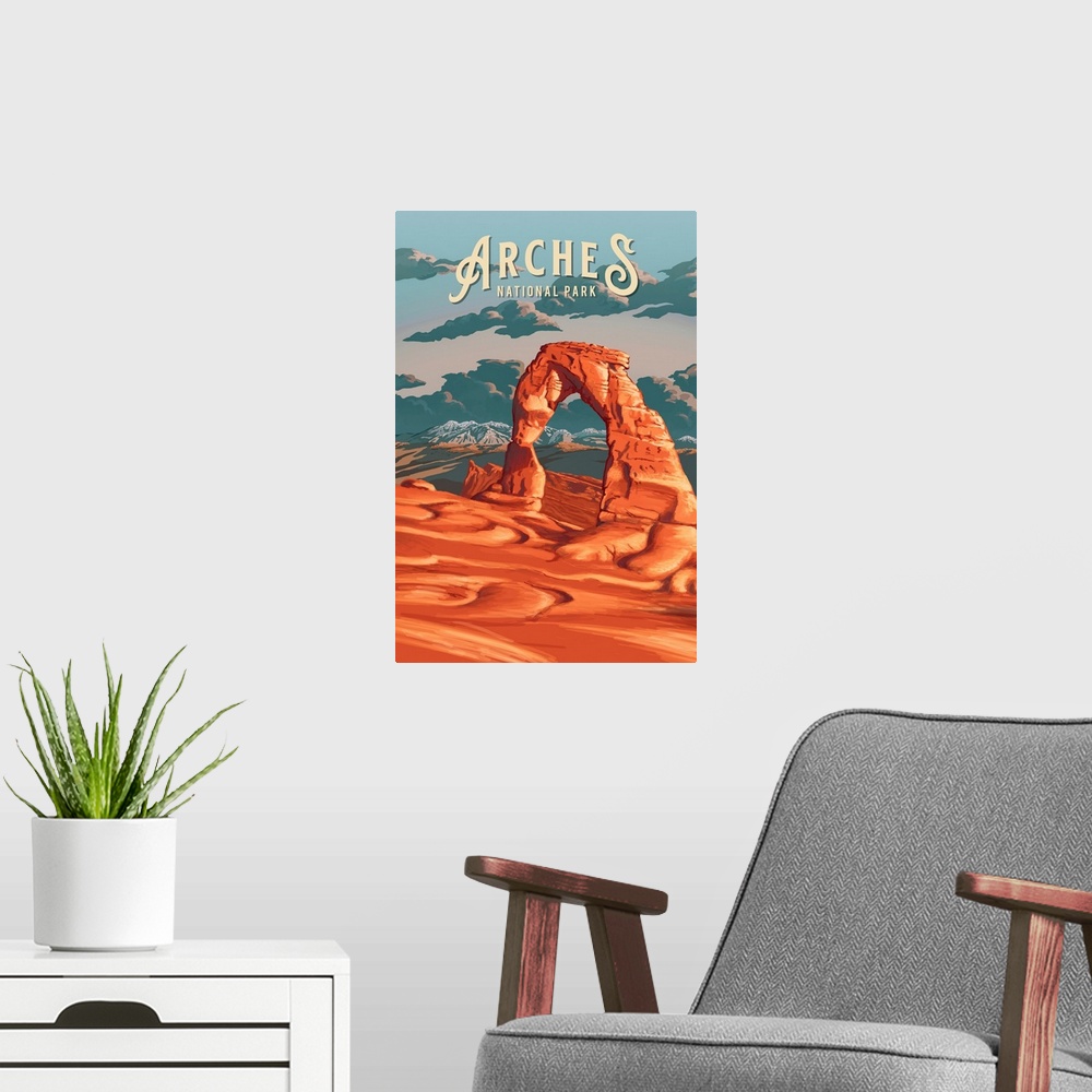 A modern room featuring Arches National Park, Delicate Arch: Retro Travel Poster