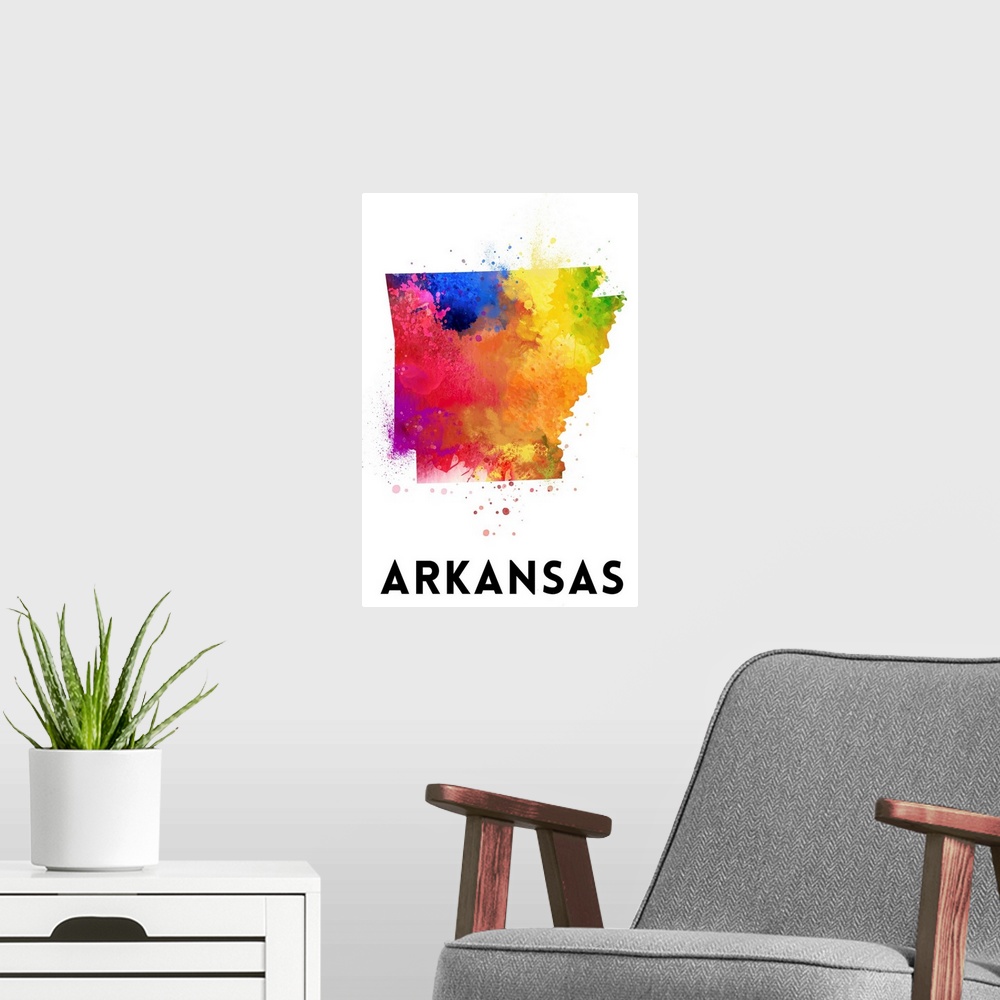 A modern room featuring Arkansas - State Abstract Watercolor