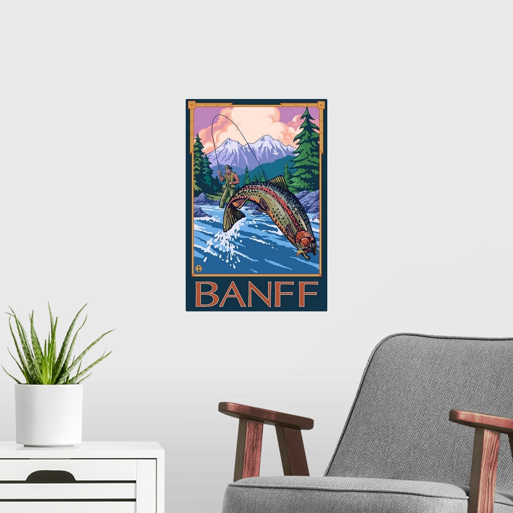 A modern room featuring Banff, Canada - Angler: Retro Travel Poster