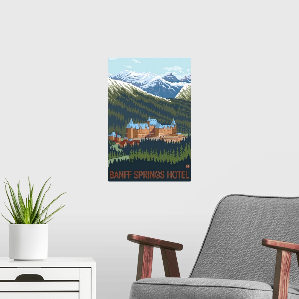 A modern room featuring Banff, Canada - Banff Springs Hotel: Retro Travel Poster