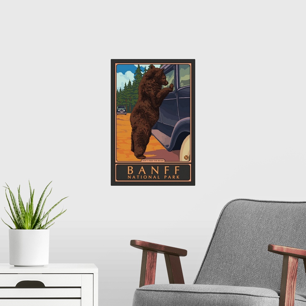 A modern room featuring Banff National Park, Don't Feed The Bears: Retro Travel Poster