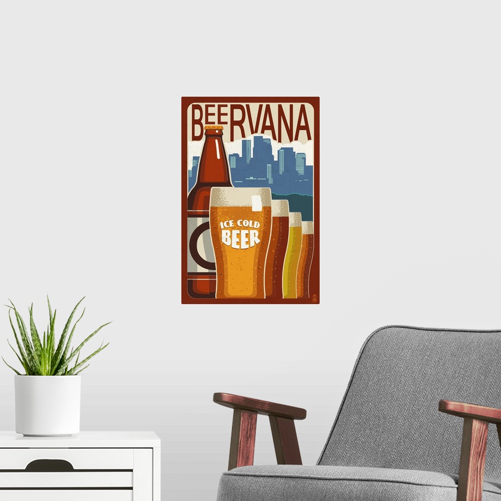 A modern room featuring Beervana Vintage Sign - Ice Cold Beer