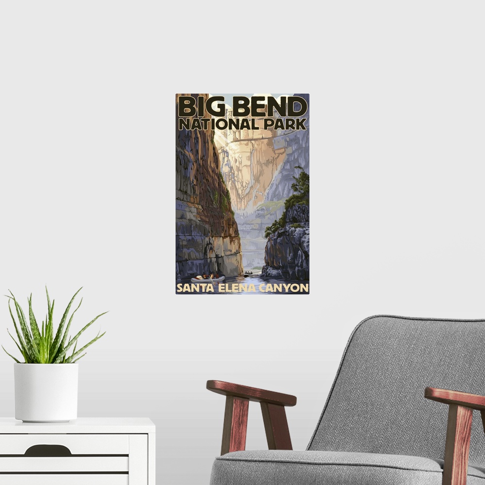 A modern room featuring Big Bend National Park, Texas - Santa Elena Canyon: Retro Travel Poster